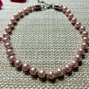 💕 Vintage Pretty in Pink Faux Pearl Silver Necklace